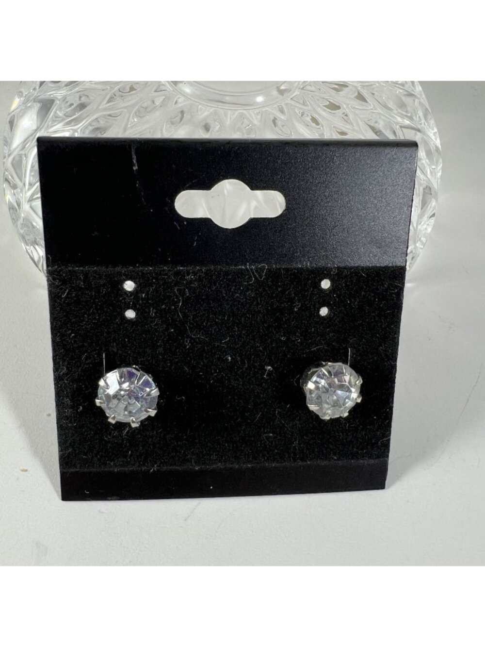 Silver-Tone Stud Earrings With Clear Round-Cut Gemstone Look